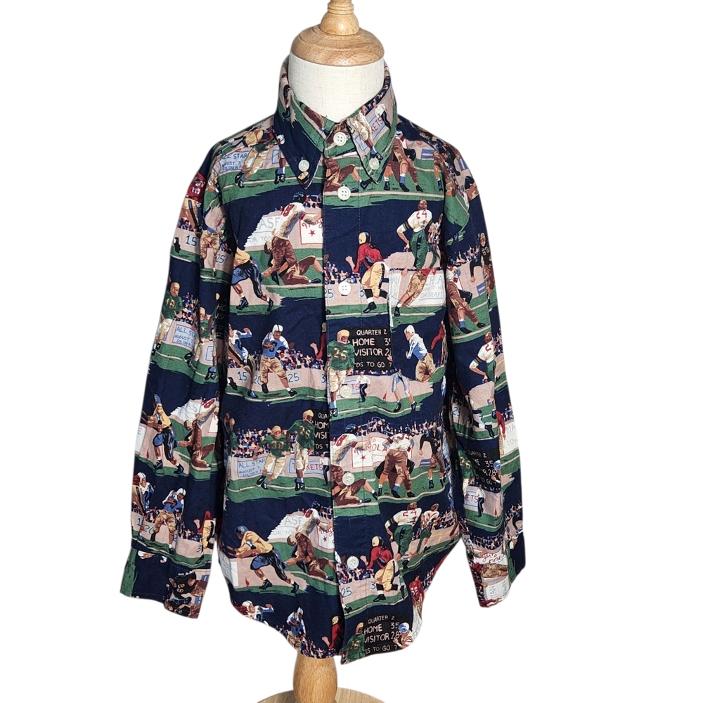 Neiman Marcus Monkey Wear Vintage Football Boys Button Up Shirt 6